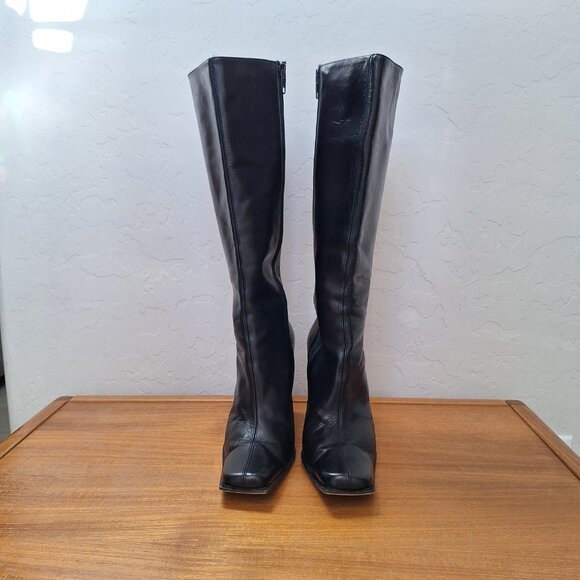 Y2K bebe Leather Heeled Boots Knee High Square Toe Edgy Sexy Whimsigoth Witchy - Picture 2 of 16